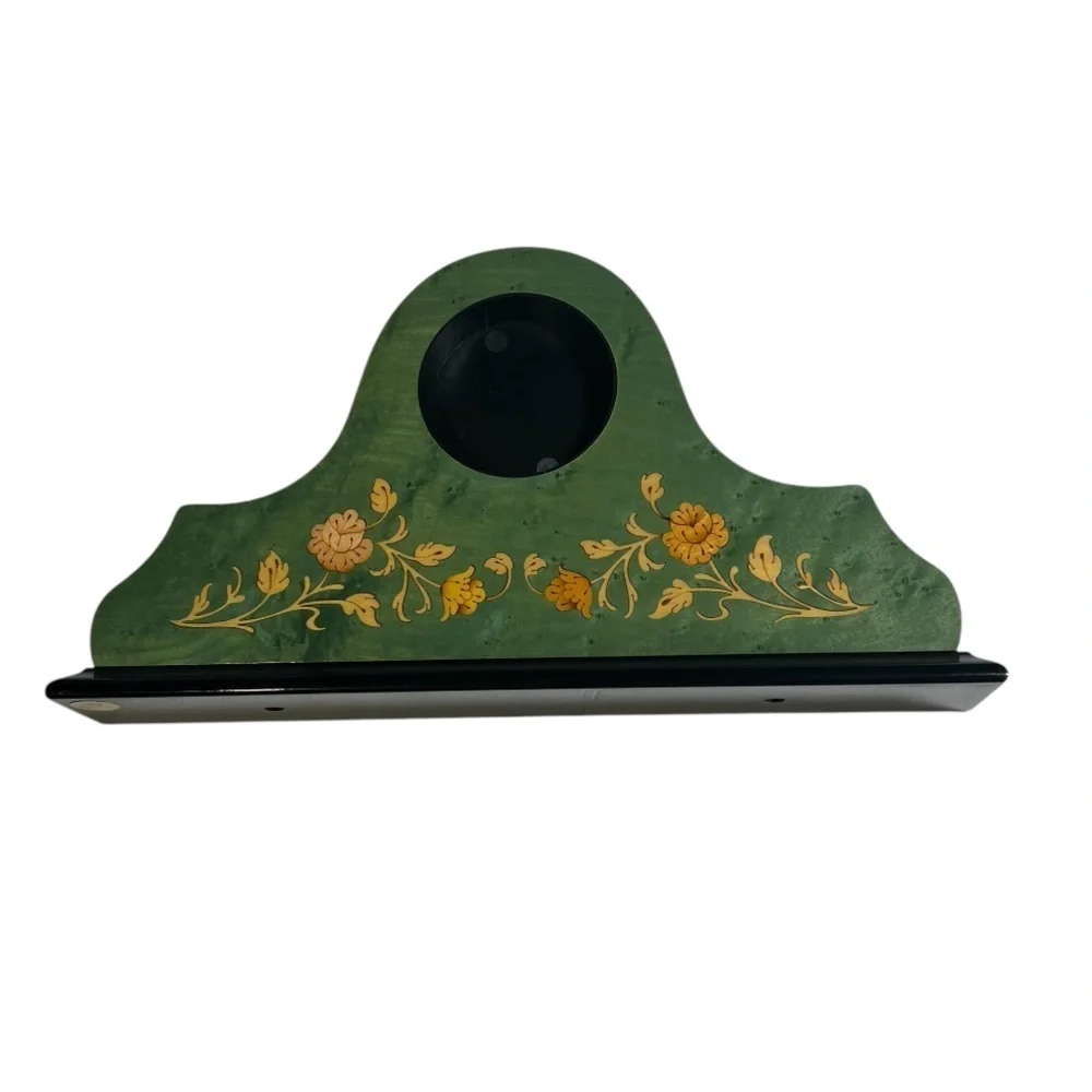 Green Italian Inlaid Mantle Clock Floral New Vintage